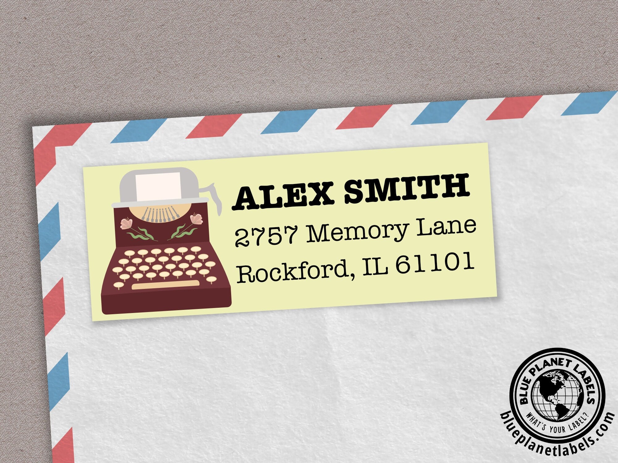 Type Writer Label Antique Typewriter Personalized Return Address Labels | Blue Planet ...