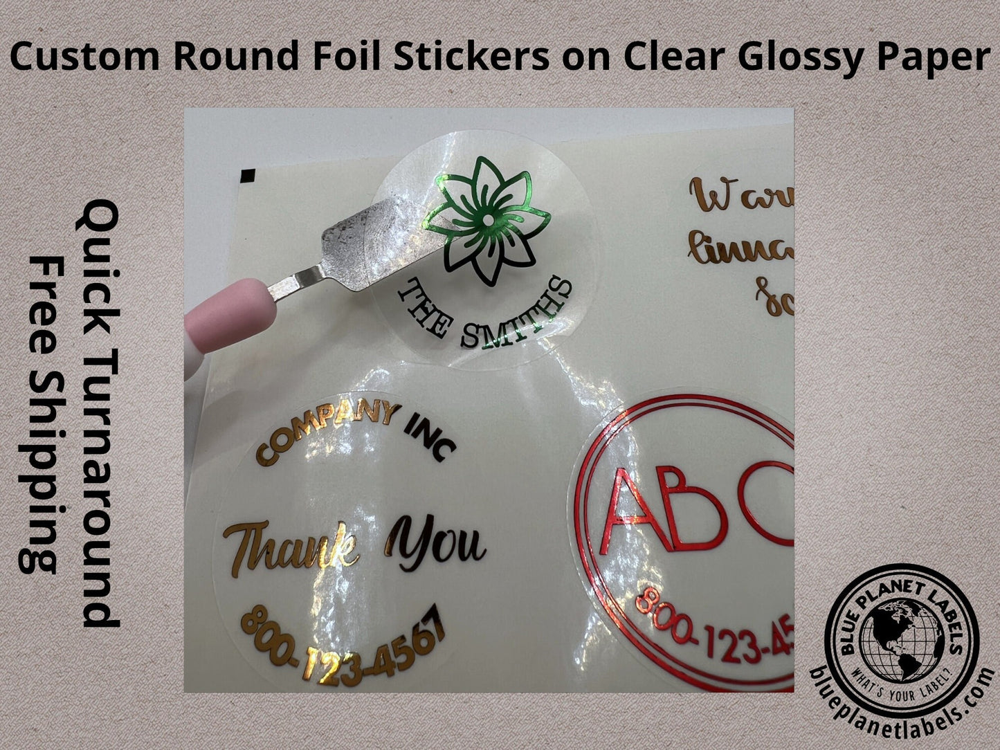 Foiled Round Stickers on Clear Glossy Paper