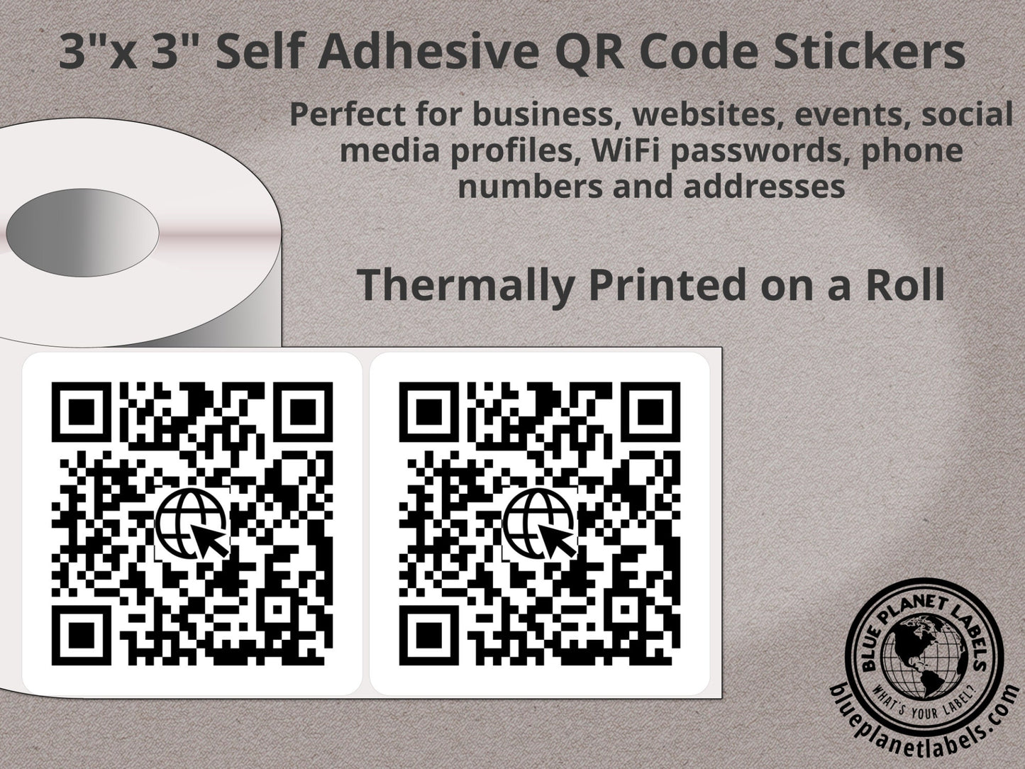 3" Square QR Code Roll Labels